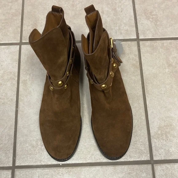 NWOB See by Chloe Studded Suede Ankle Boots - Brown, 39.5